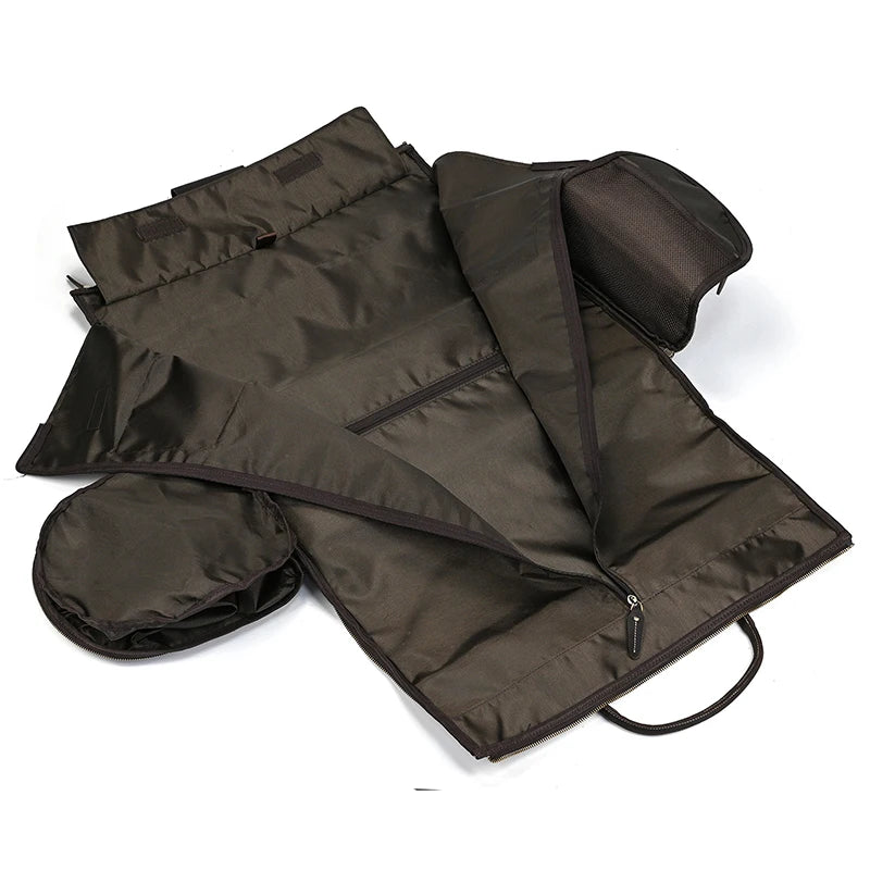 Luufan Crazy Horse Leather Trolley Bag With Wheels Man Business Travel Bag Shoe Pocket Clothes Cover Suits Luggage Duffel Bags