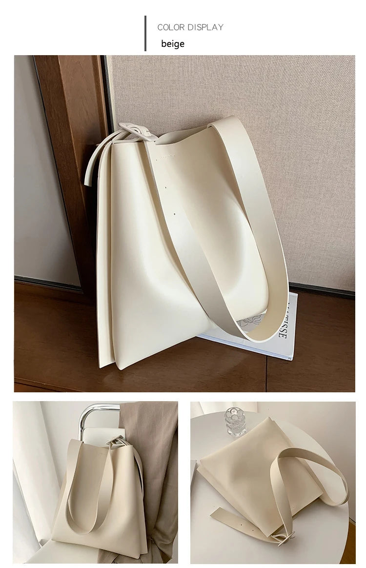 Leather Tote Bag Women's Retro Soft Leather Underarm Bag 2023 New Autumn Winter Large Capacity Commute Bucket Shoulder Bag Trend
