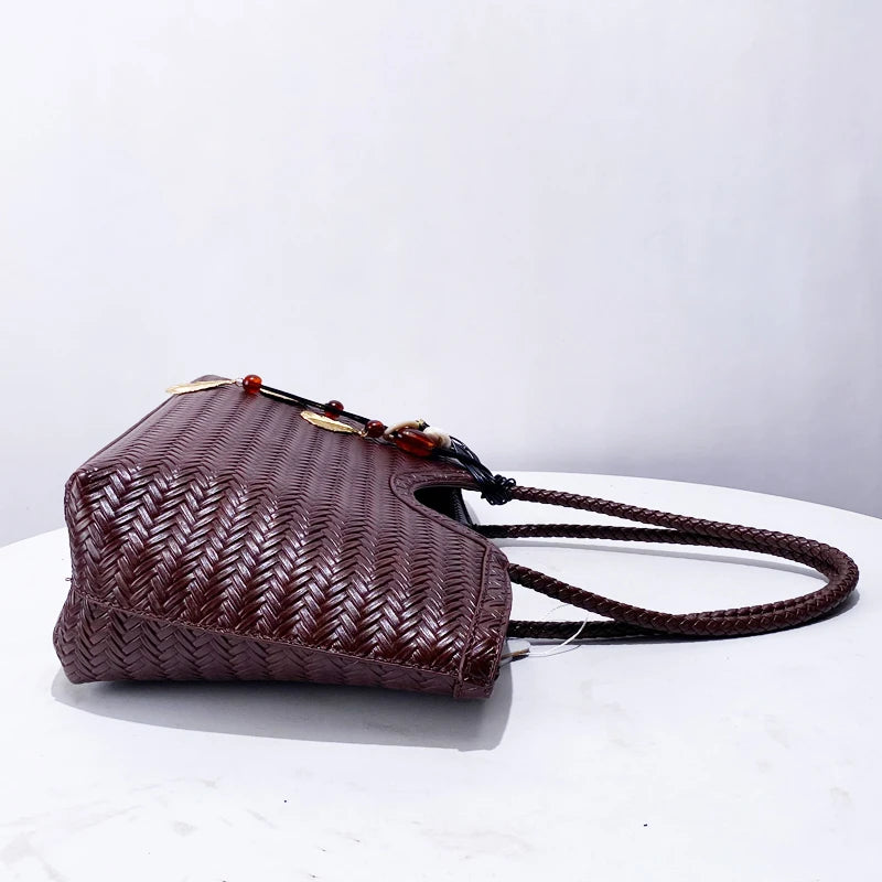 Luxury Tote Bags for Women - Designer Handbags 2025 in PU Imitation Braided Embossed Pattern with Inner Pocket Shoulder