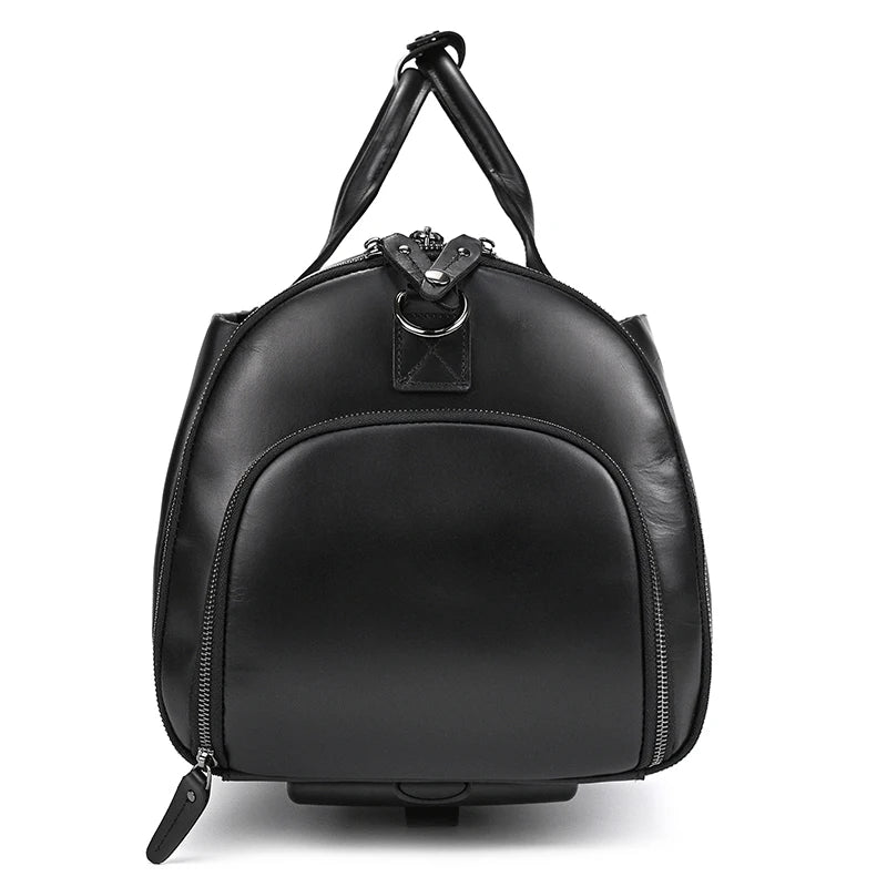 Luufan Crazy Horse Leather Trolley Bag With Wheels Man Business Travel Bag Shoe Pocket Clothes Cover Suits Luggage Duffel Bags