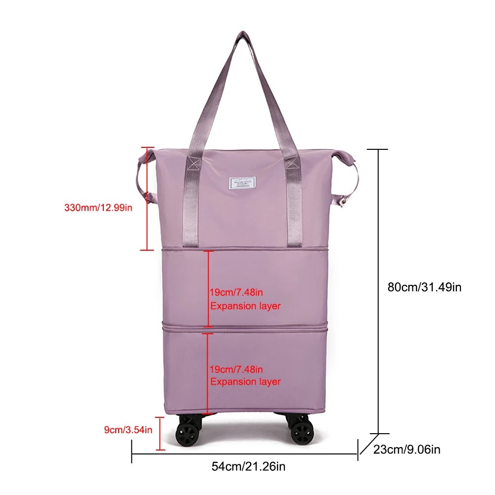 Expandable Duffle Bag - Large Capacity Collapsible Trolley Bag with Dry-Wet Separation for Business Trips