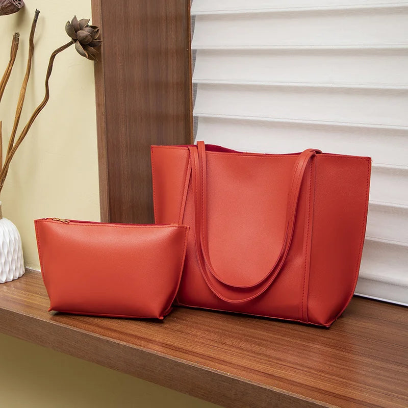 Large-Capacity Tote Bag for Women - Simple, Solid Color Fashion Shoulder Bag in Minimalist Style