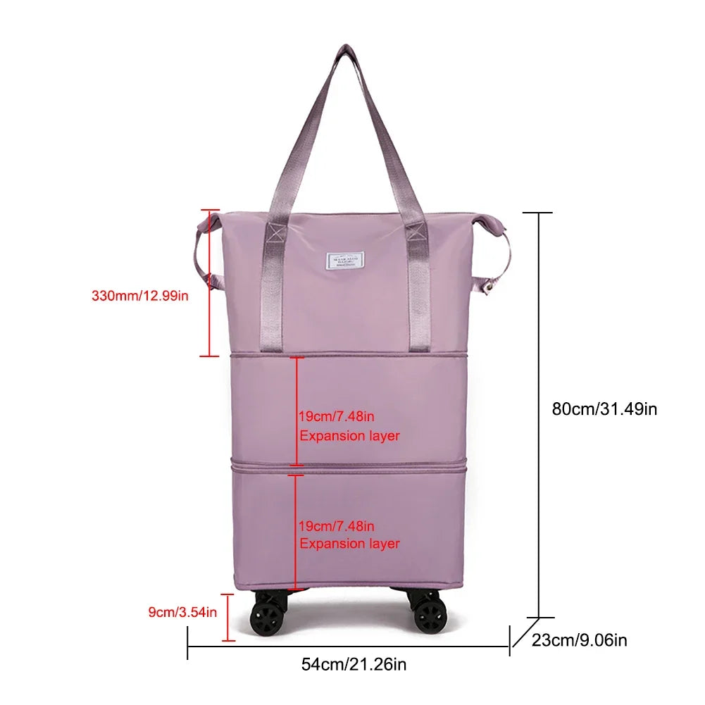 Expandable Duffle Bag - Large Capacity Collapsible Trolley Bag with Dry-Wet Separation for Business Trips