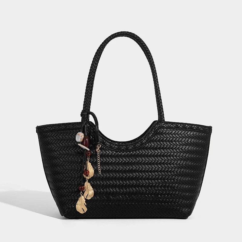 Luxury Tote Bags for Women - Designer Handbags 2025 in PU Imitation Braided Embossed Pattern with Inner Pocket Shoulder