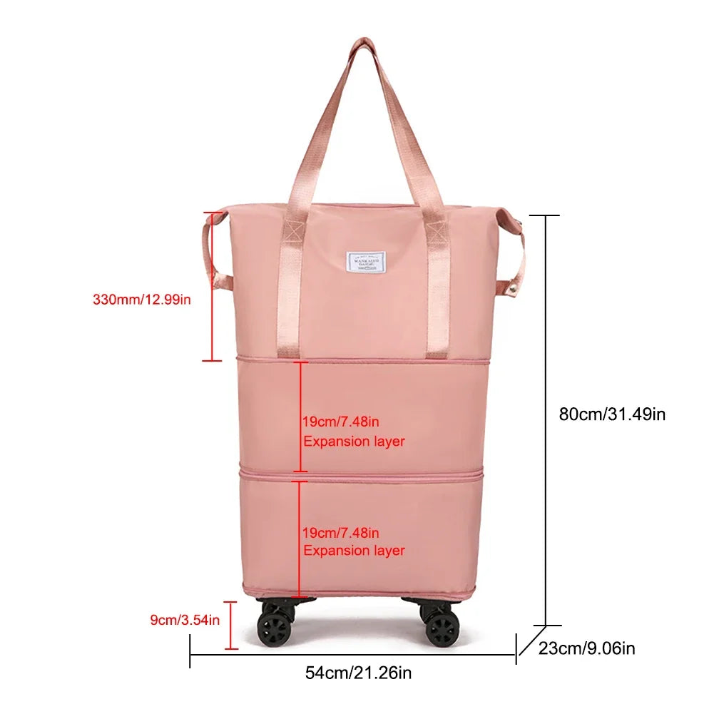 Expandable Duffle Bag - Large Capacity Collapsible Trolley Bag with Dry-Wet Separation for Business Trips