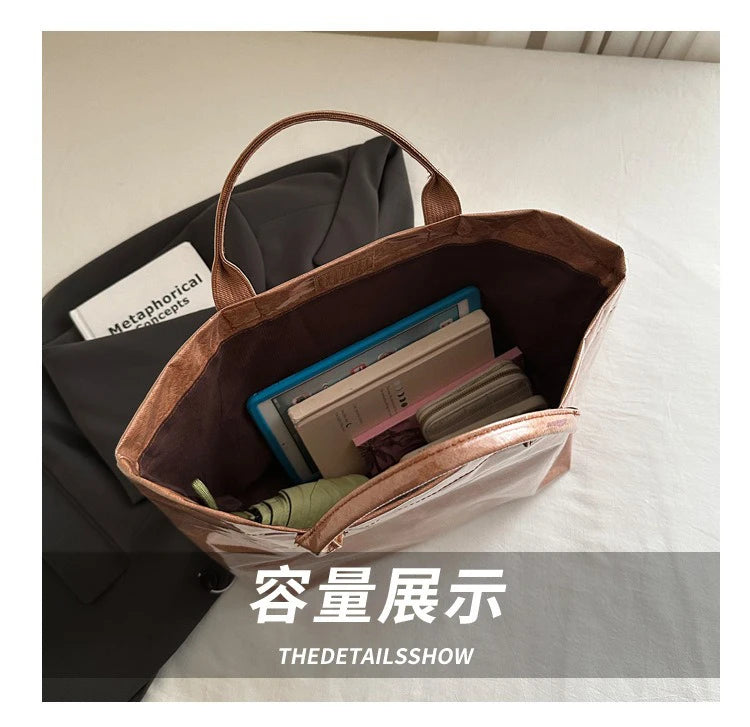 Retro Transparent Tote Bag - Casual Versatile Handbag, Minimalist Commuter Bag for Women, Large-Capacity Design