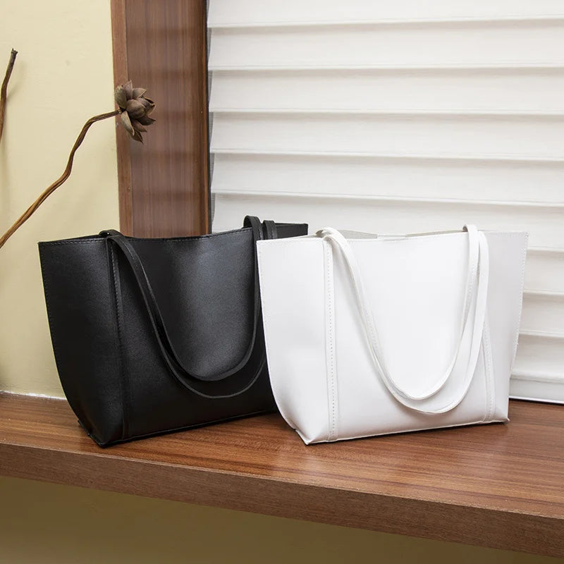 Large-Capacity Tote Bag for Women - Simple, Solid Color Fashion Shoulder Bag in Minimalist Style